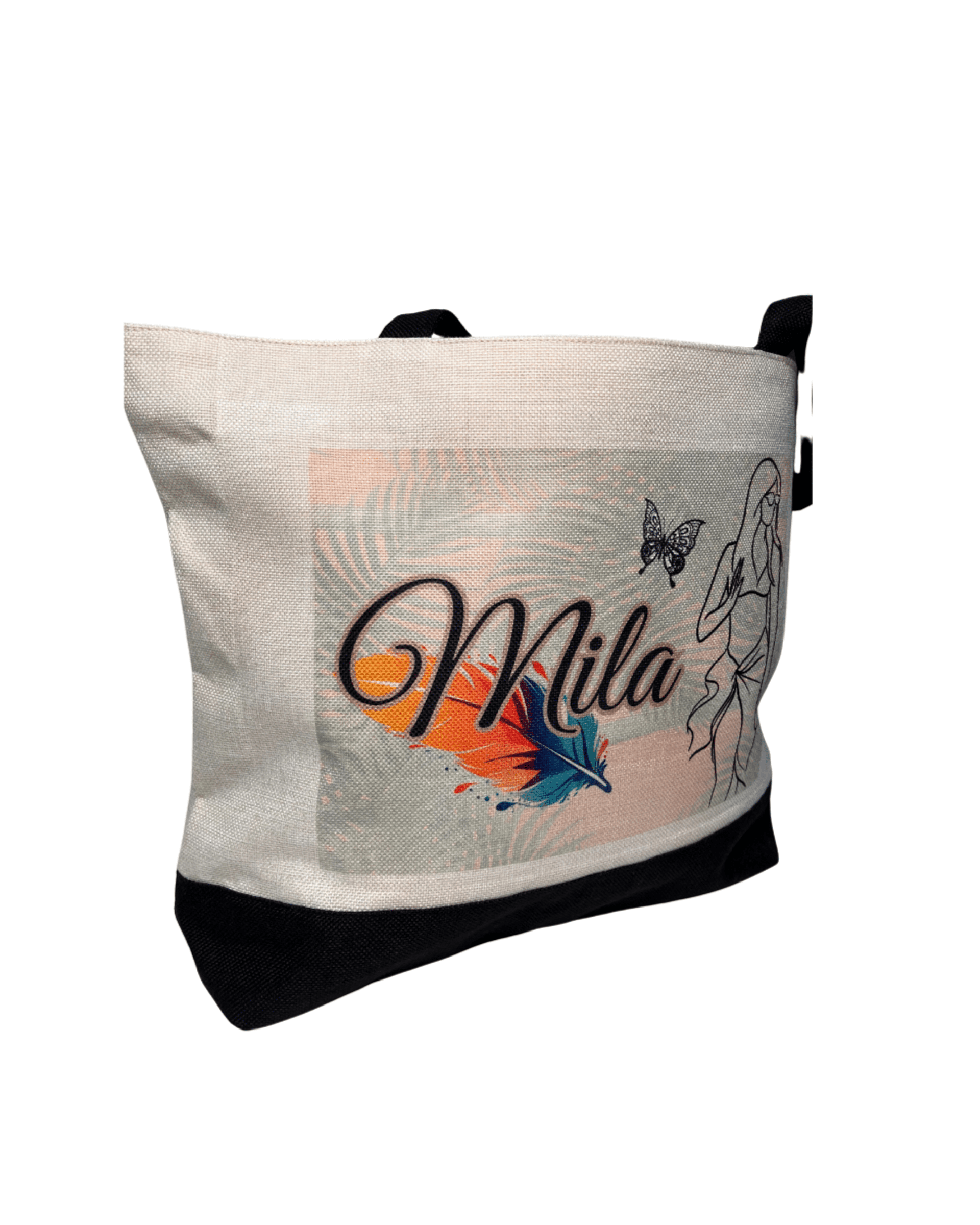 TOTE BAG DE LINO CON ASAS Y BASE NEGRA - 2